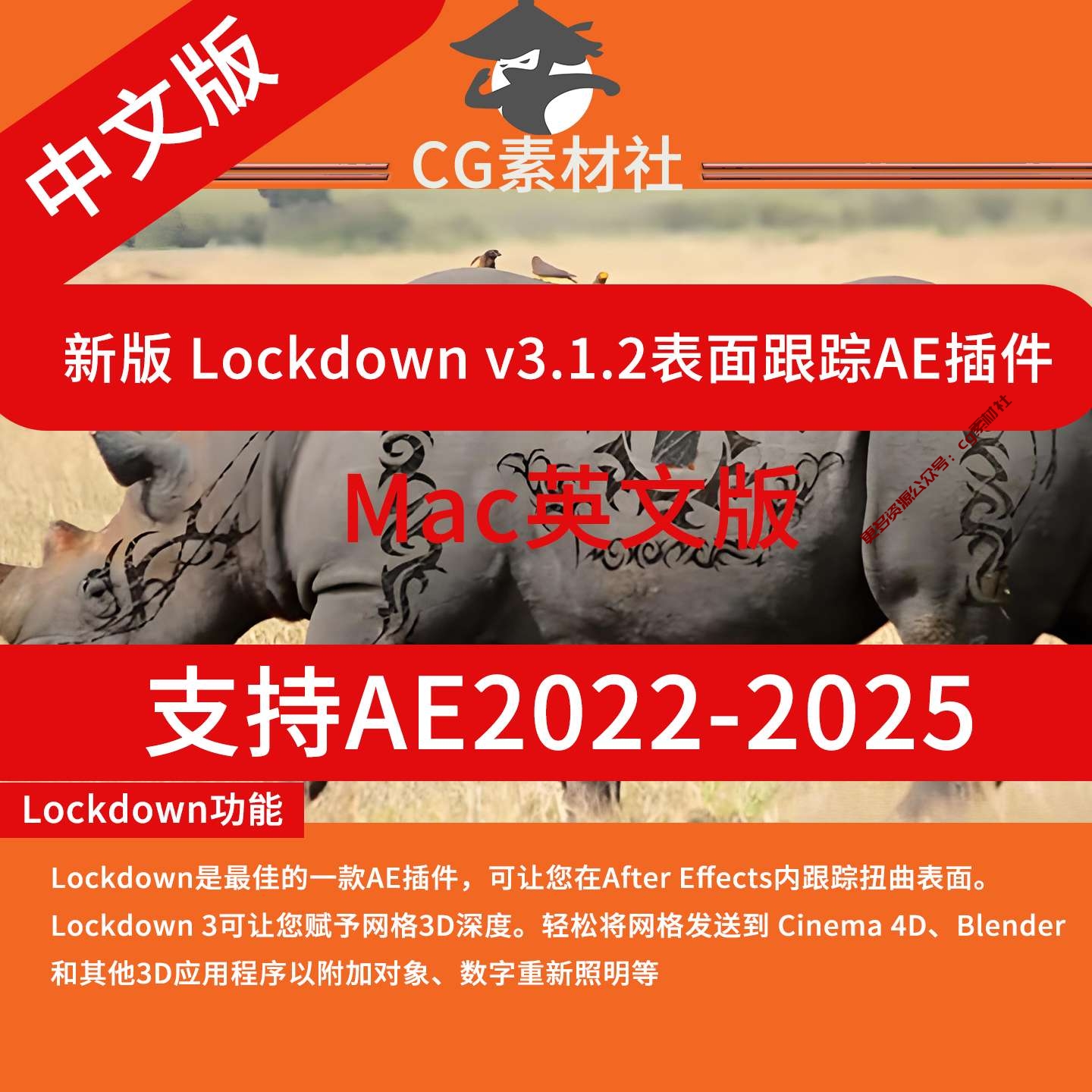 中文汉化Lockdown v3.1.2AE插件，物体表面跟踪特效合成 Mac版